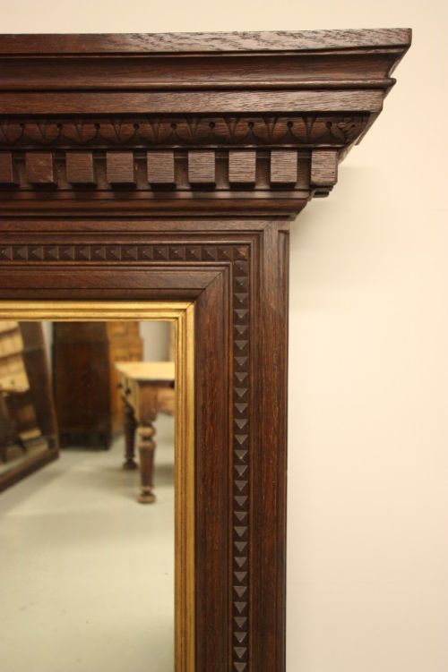 English Antique Oak Overmantle Mirror