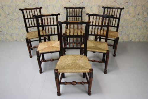 Set of Six Antique Spindle Back Dining Chairs