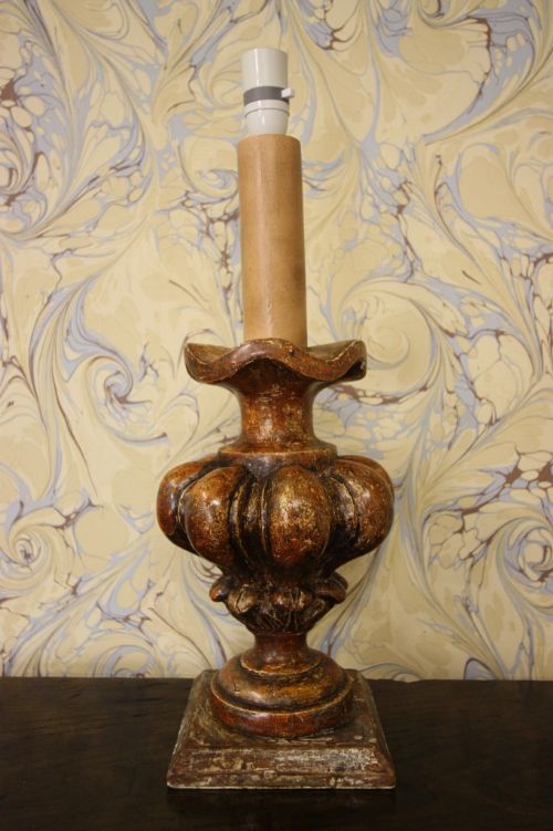 1920'S Pine & Gesso Antique Table Lamp