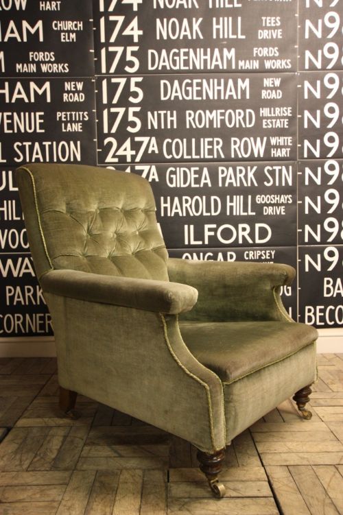 English Upholstered Antique Armchair.