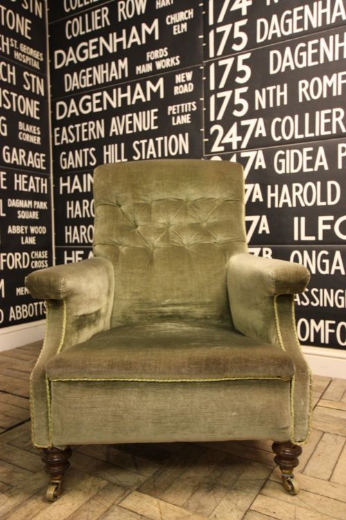 fig 1. English Upholstered Antique Armchair.