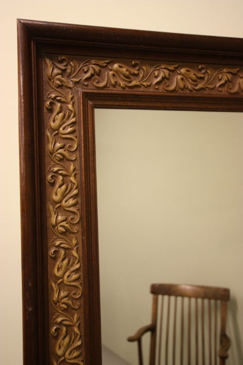 Tall English Antique Gesso Work Mirror.