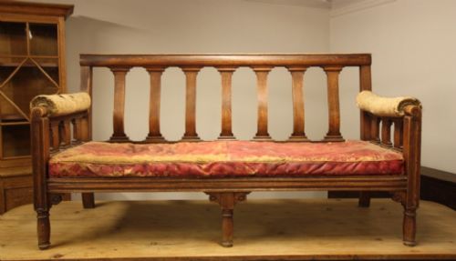 Handsome English Oak & Leather Sofa.