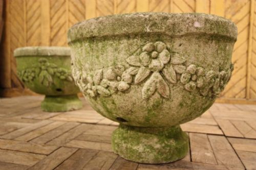 Pair of Antique Hand Carved Limestone Urns.