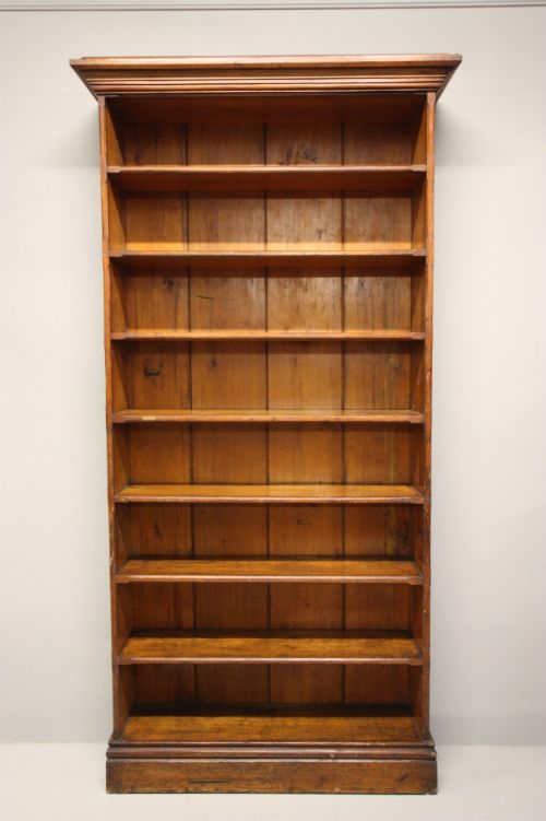 Tall English Antique Pine Open Bookcase.