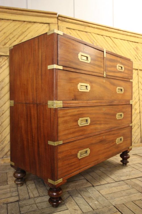 English Antique Mahogany Military Chest of Drawers.