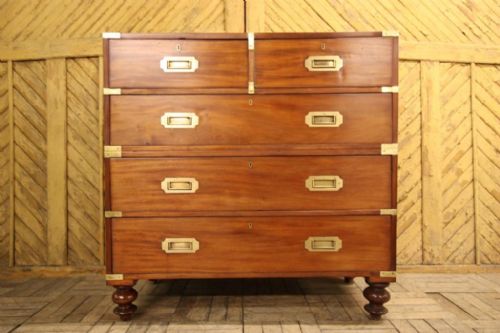fig 1. English Antique Mahogany Military Chest of Drawers.