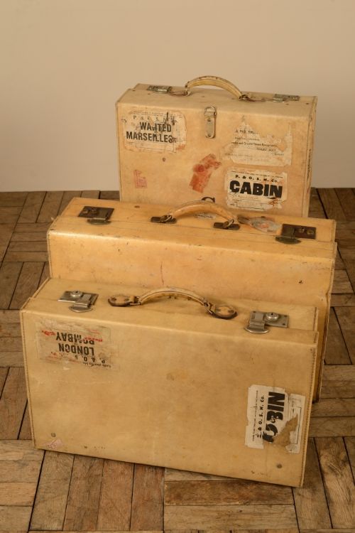 Set of 3 Edwardian Antique Vellum Suitcases