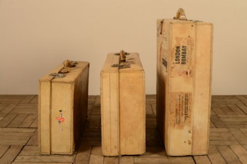fig 1. Set of 3 Edwardian Antique Vellum Suitcases