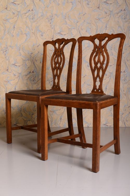 fig 1. Set of Six Antique Chippendale Style Oak Dining Chairs