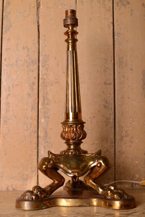 19th Century Antique Patinated Brass Table Lamp