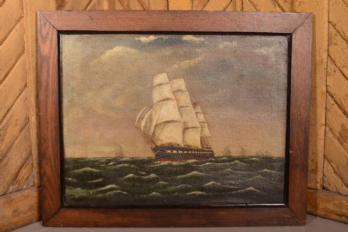 Primitive Antique Ship Oil Painting