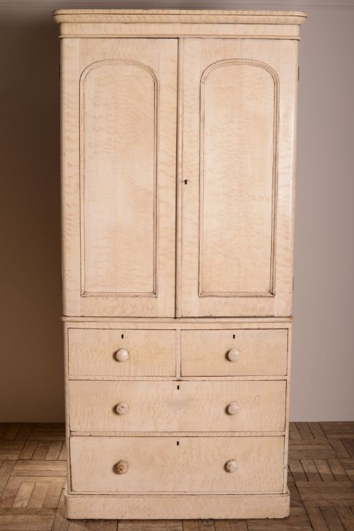 fig 1. Original Painted Pine Antique Linen Press Cupboard