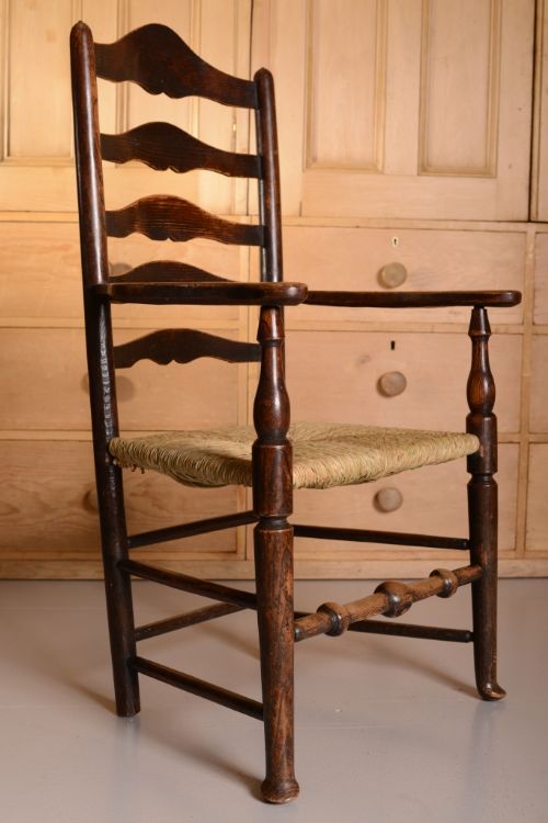 fig 1. 18th Century Antique Elm Ladderback Carver Chair