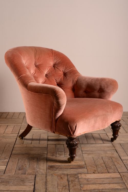 Deep English Antique Upholstered Armchair