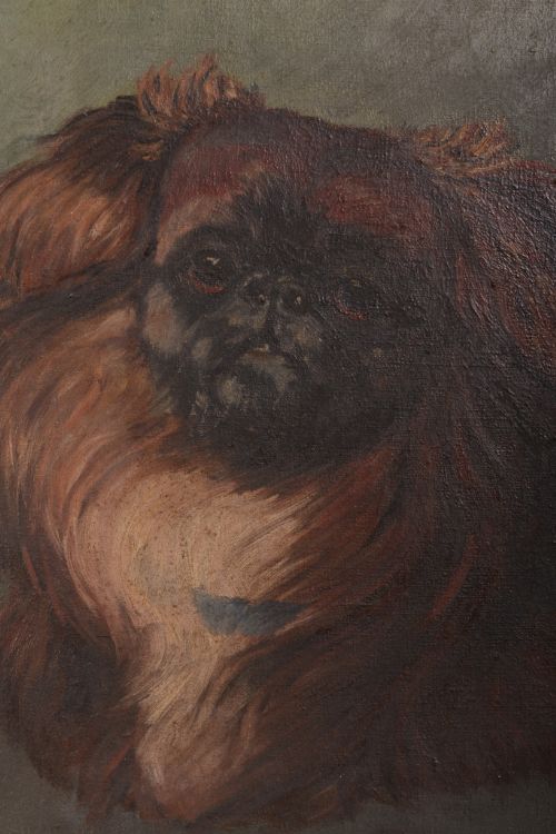 19th Century Pekingese Antique Oil Painting