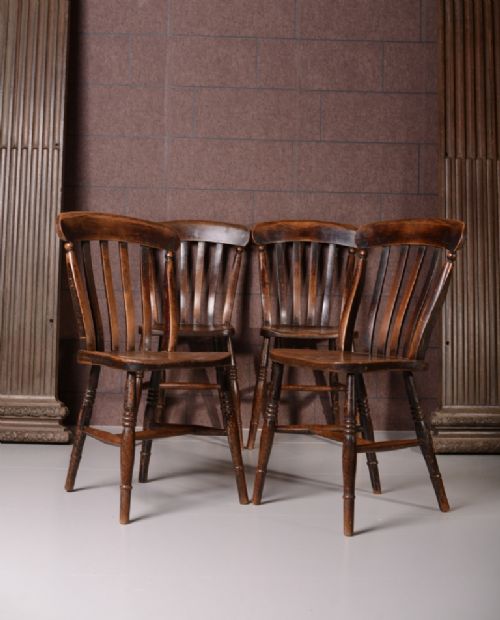 fig 1. Set of Four Antique Farmhouse Kitchen Dining Chairs