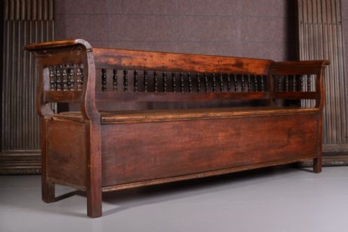 19th Century Antique Painted Pine Box Seat Settle