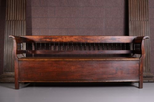 fig 1. 19th Century Antique Painted Pine Box Seat Settle