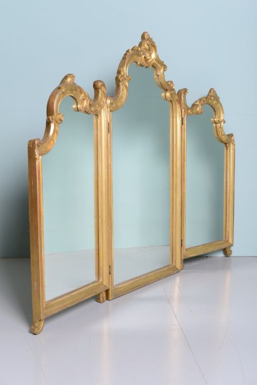 fig 1. Edwardian Antique Gilt Triple Dressing Mirror