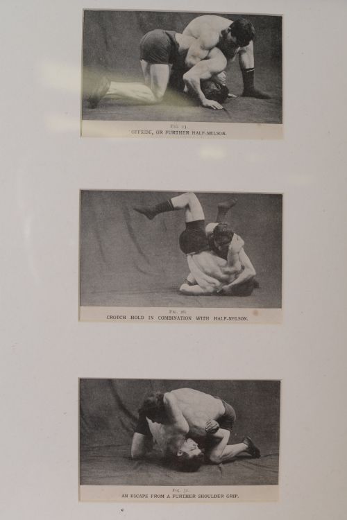 Set of Five Edwardian Antique Wrestling Pictures