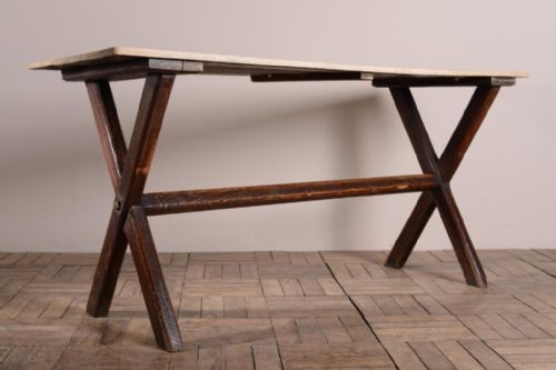 Antique Oak X Frame Tavern Table