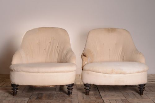 Pair of Large English Antique Upholstered Armchairs
