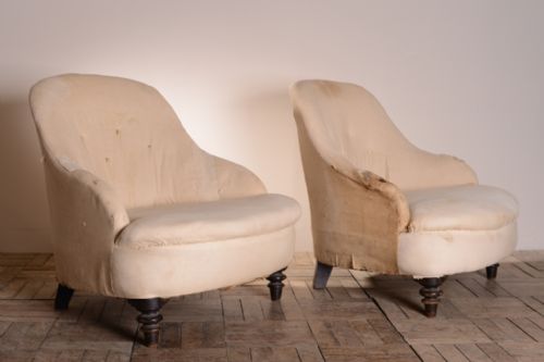 fig 1. Pair of Large English Antique Upholstered Armchairs