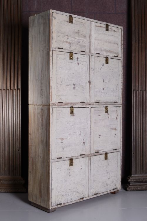 19th Century Antique Painted Pine Eight Door Cupboard