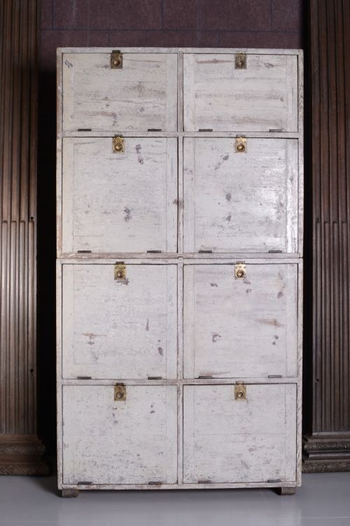 fig 1. 19th Century Antique Painted Pine Eight Door Cupboard