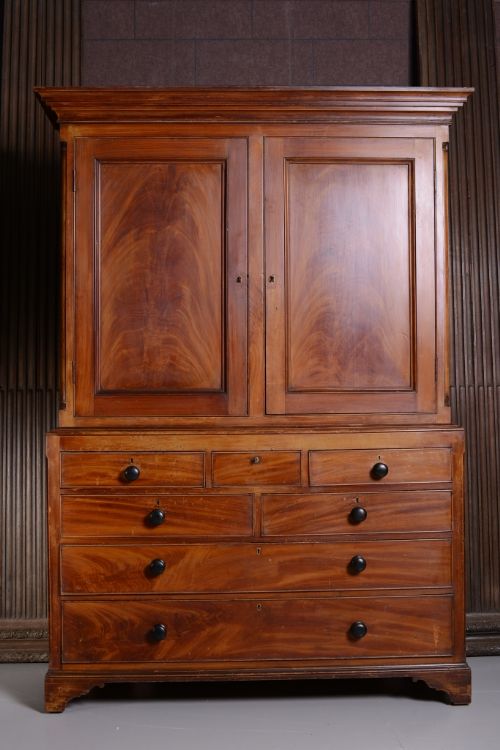 Georgian Antique Painted Pine Press Cupboard
