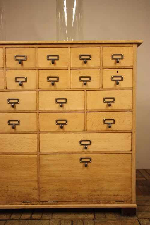 fig 1. Large English Antique Oak Shop Chest of Drawers