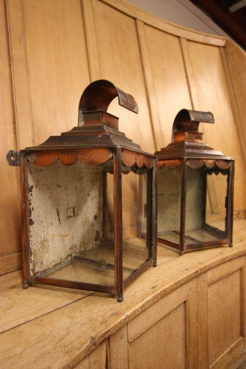 fig 1. Pair of Georgian Antique Copper Wall Lanterns.