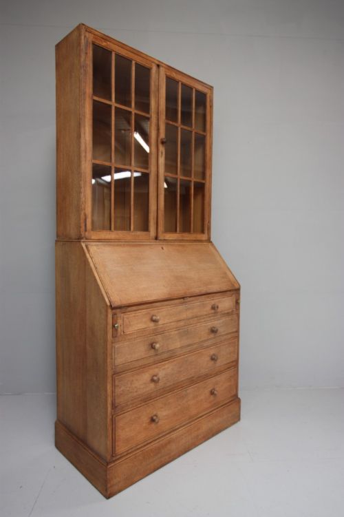 fig 1. Rare Antique Oak Bureau Bookcase by Heals
