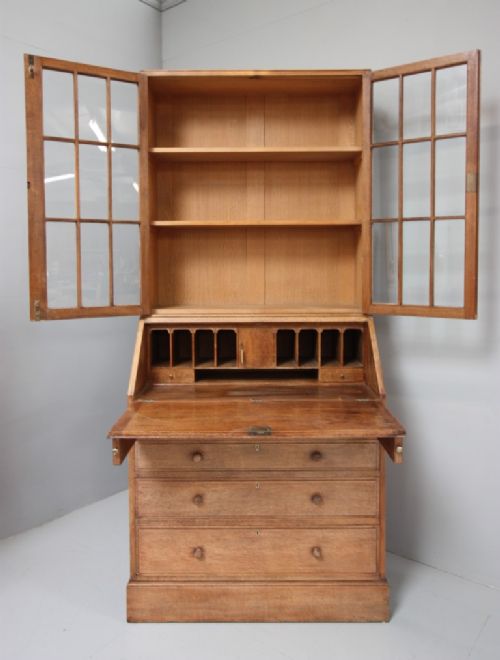 fig 2. Rare Antique Oak Bureau Bookcase by Heals