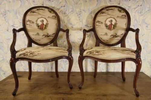 Pair of Antique Fauteuil Armchairs in Mulberry
