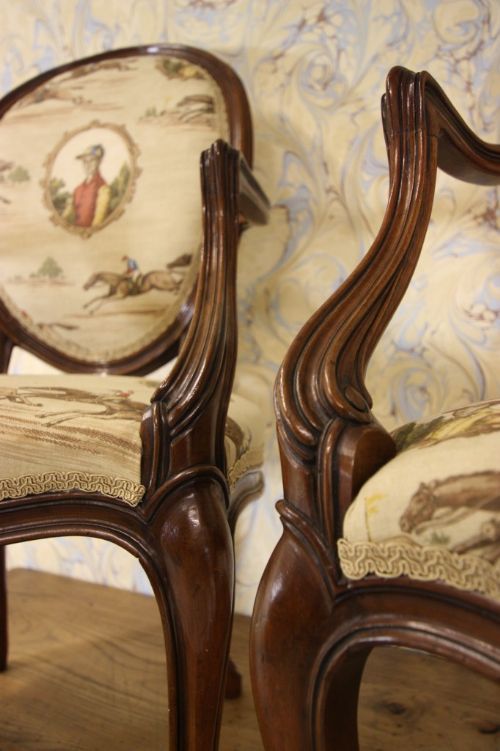 fig 1. Pair of Antique Fauteuil Armchairs in Mulberry