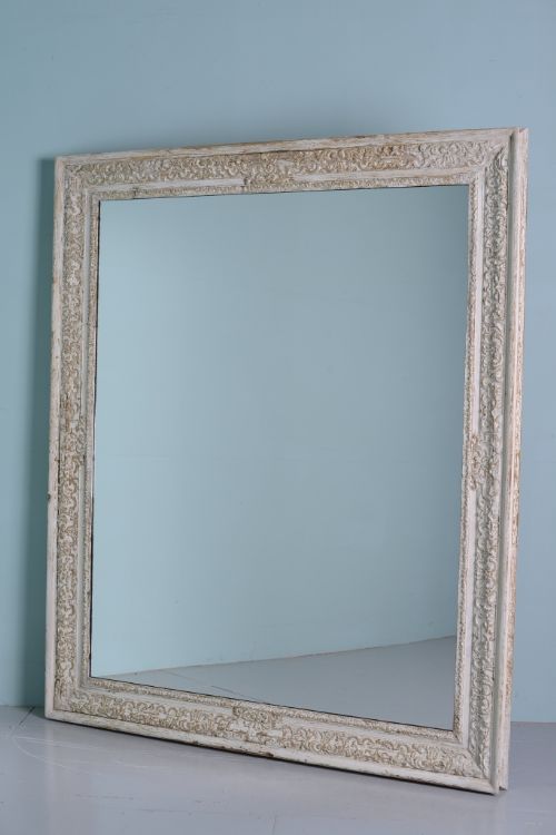Large Georgian Antique Carved Pine Mirror in Original Paint