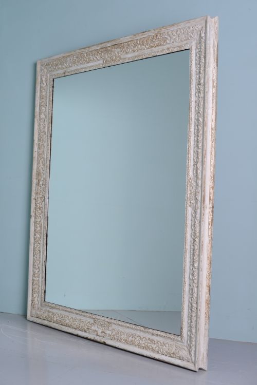 fig 1. Large Georgian Antique Carved Pine Mirror in Original Paint