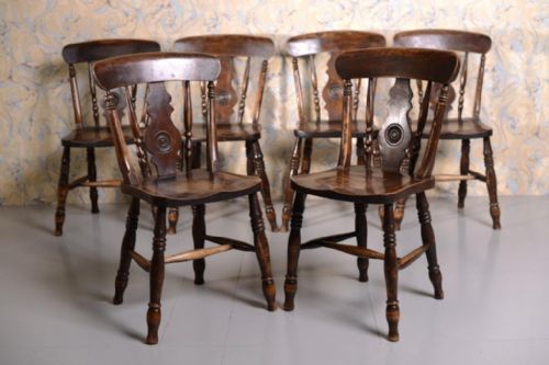 Set of Six English Antique Farmhouse Dining Chairs