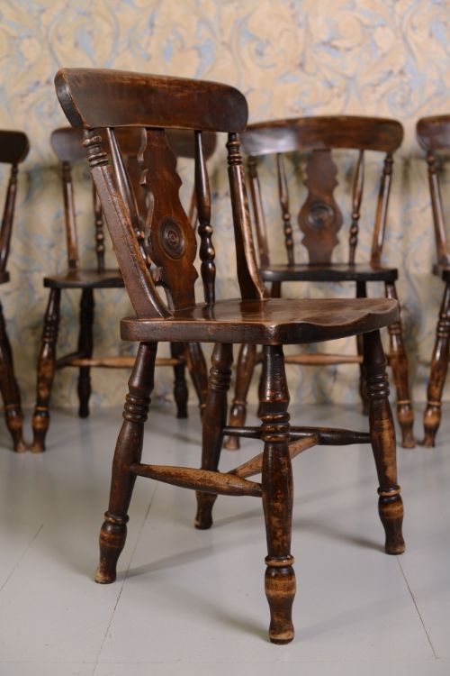 fig 1. Set of Six English Antique Farmhouse Dining Chairs
