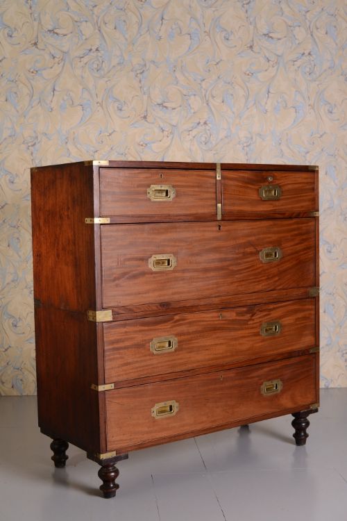 English Antique Mahogany Military Campaign Chest