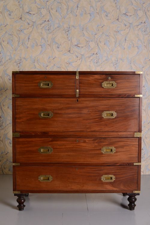 fig 1. English Antique Mahogany Military Campaign Chest