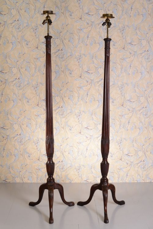 Pair of Antique Mahogany Torchere Lamps