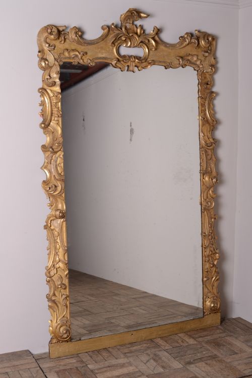 Huge English Rococo Style Antique Gilt Mirror