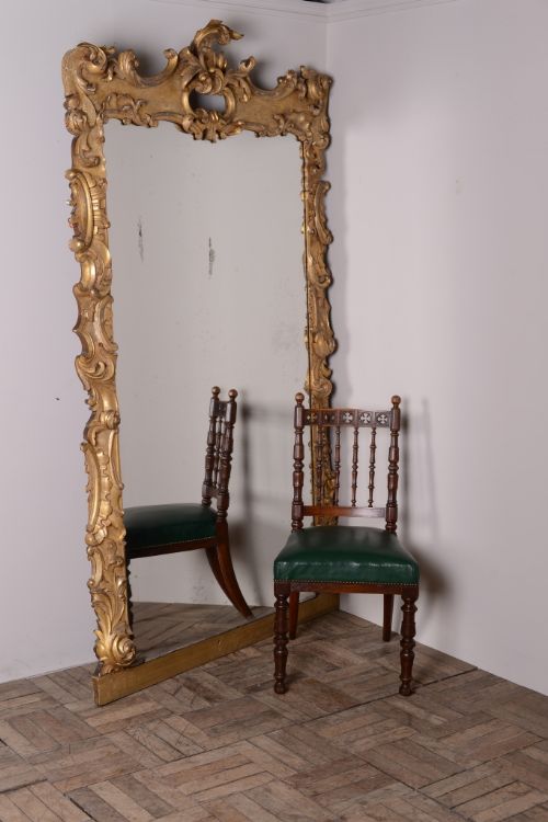 fig 1. Huge English Rococo Style Antique Gilt Mirror