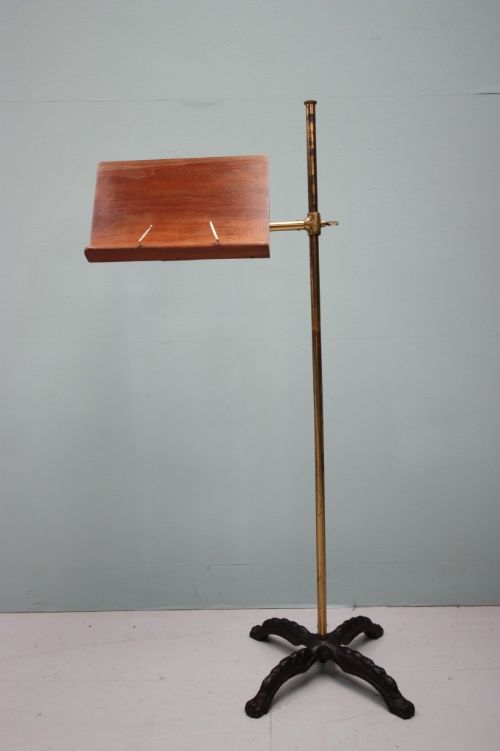 Antique Cast Iron & Mahogany Reading / Music Stand