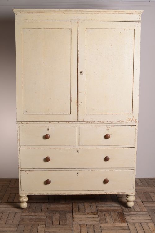 fig 1. English Antique Painted Pine Linen Press Cupboard