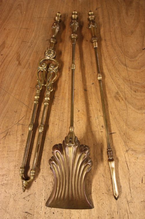 Set of 19th Century Antique Brass Fire Irons