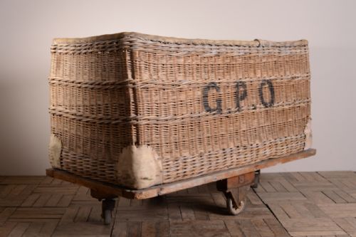 Huge Gpo English Wicker Trolley on Wheels